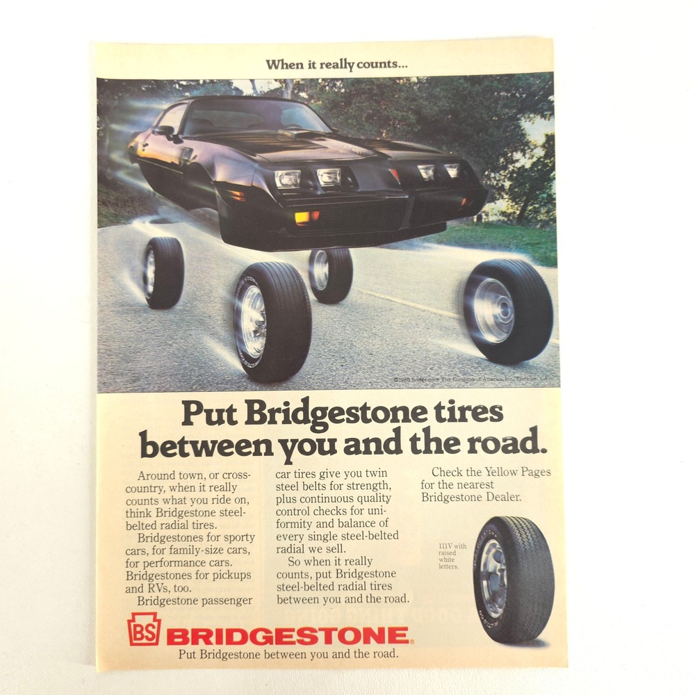 1980 Pontiac Firebird Trans Am Bridgestone Print Ad Vintage Muscle Car Wall Art